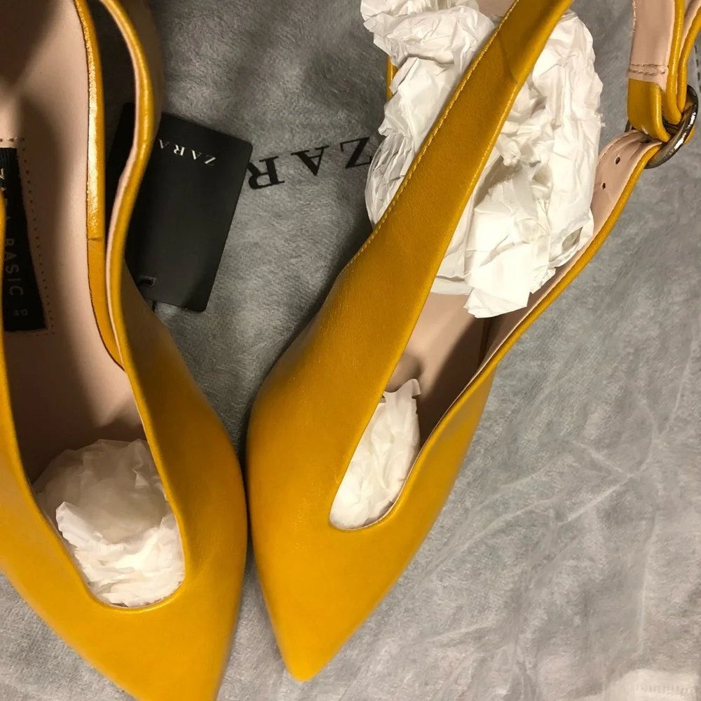 LAST NWT ZARA 100%COW LEATHER SLINGBACK KITTEN HEEL POINTED SHOES - Picture 2 of 14